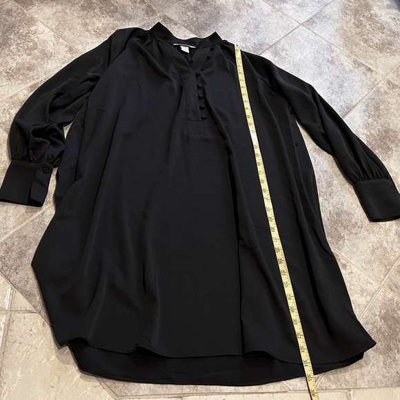 H&M Long Sleeve Pullover V Neck Mini Sheath Dress Solid Black Buttons Small - Picture 3 of 9